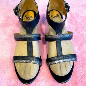 NIB Black and Silver Wedges Shoes by Sofft 10Wide